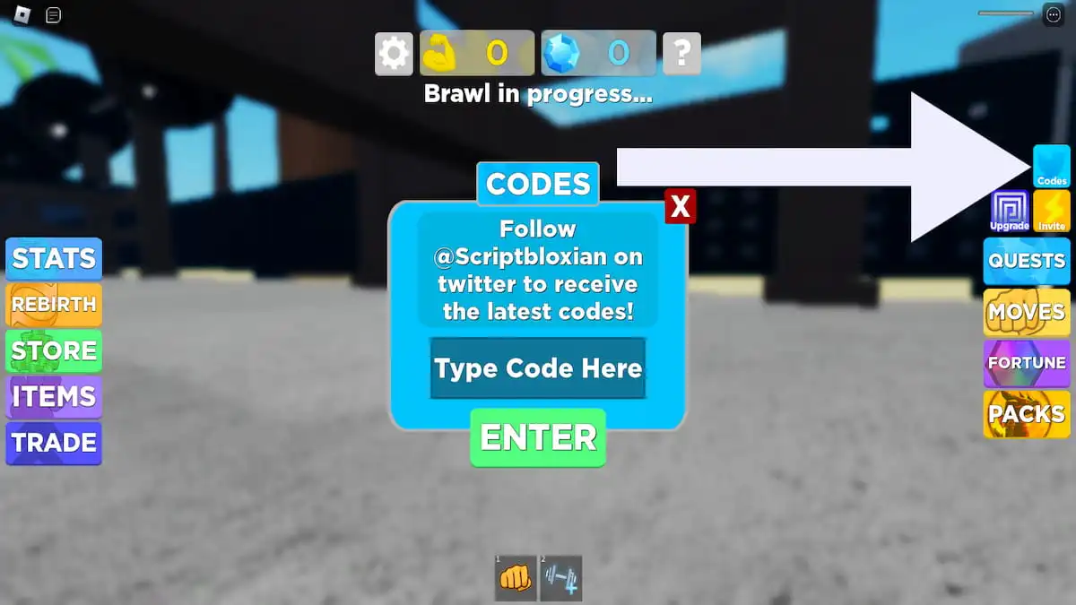 How to redeem codes in Muscle Legends.