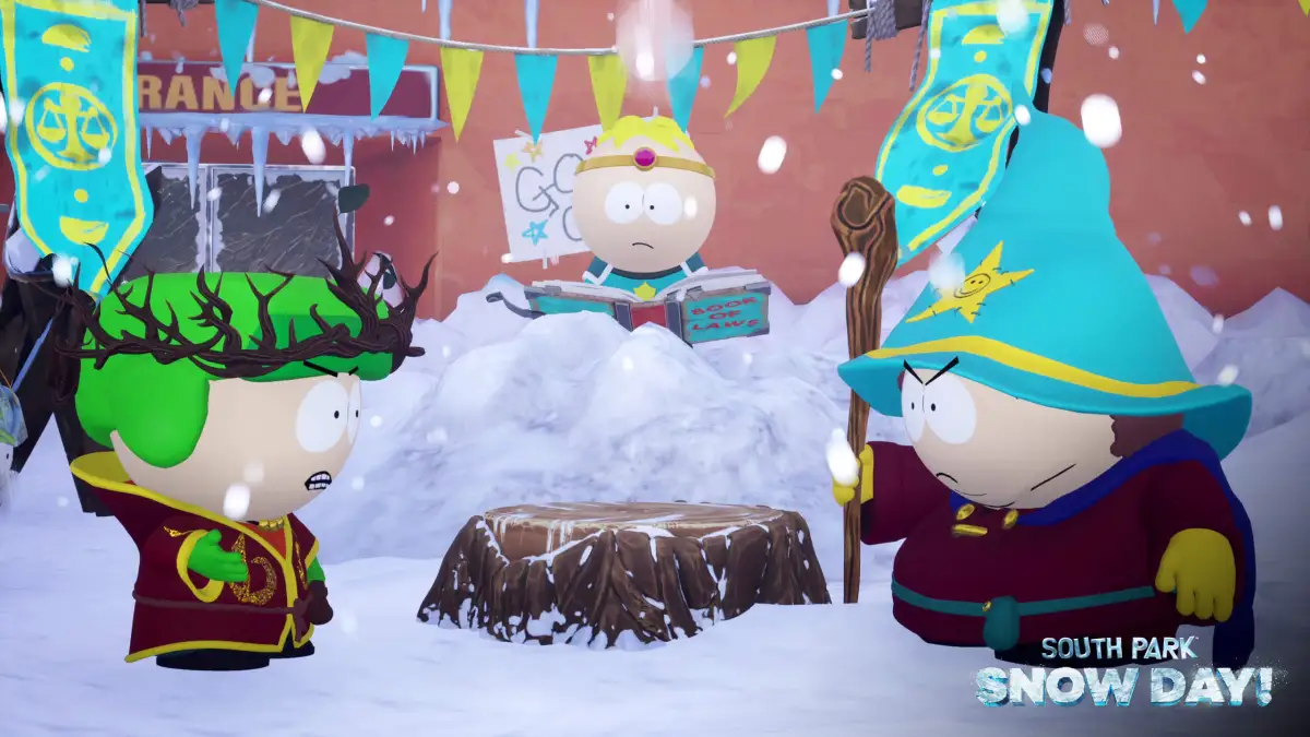 Kyle and Cartman facing off in South Park Snow Day