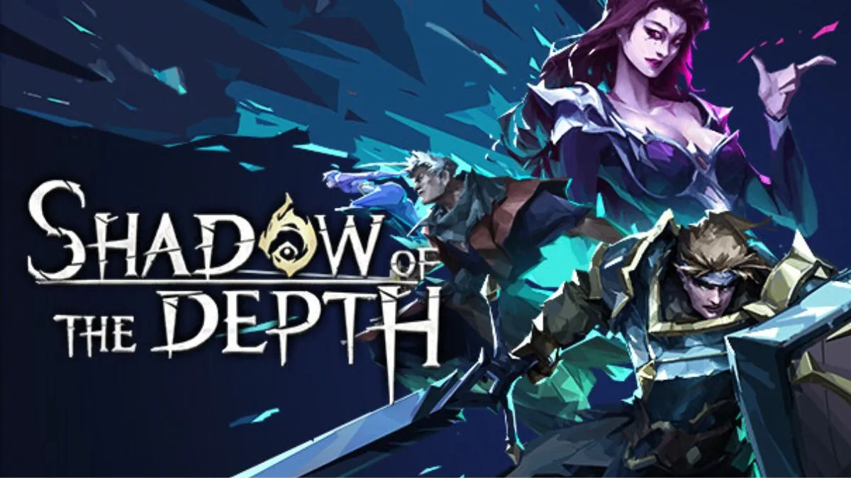 Three characters alongside the logo of Shadow of the Depth.