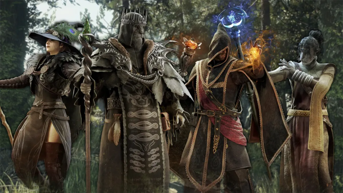 Four sorcerers standing together in Dragon's Dogma 2. This image is part of an article about all Dragon's Dogma 2 vocations, ranked. 