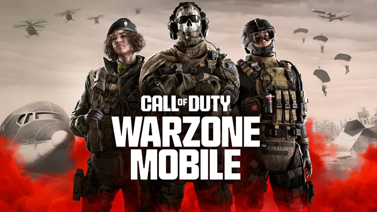 Three soldiers standing behind the Warzone Mobile logo. This image is part of an article about how to fix Warzone Mobile "Unsupported GPU."