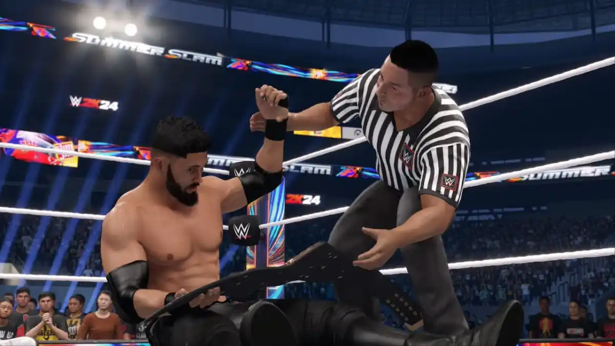 A wrestler and referee in WWE 2K24.