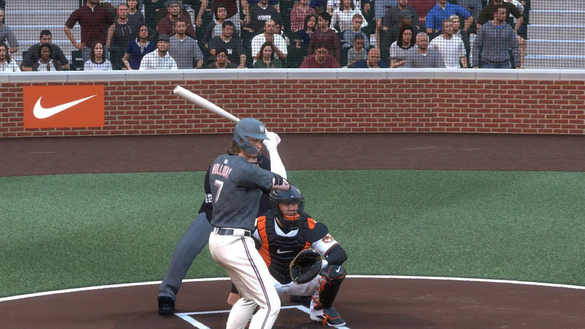 Jackson Holliday at bat in MLB The Show 24.