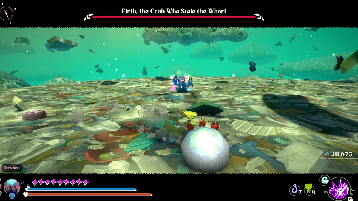 Kril fighting one of the bosses in Another Crab's Treasure