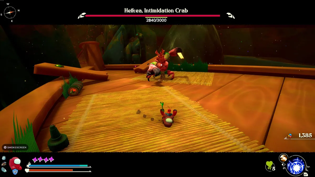 Kril fighting one of the bosses in Another Crab's Treasure
