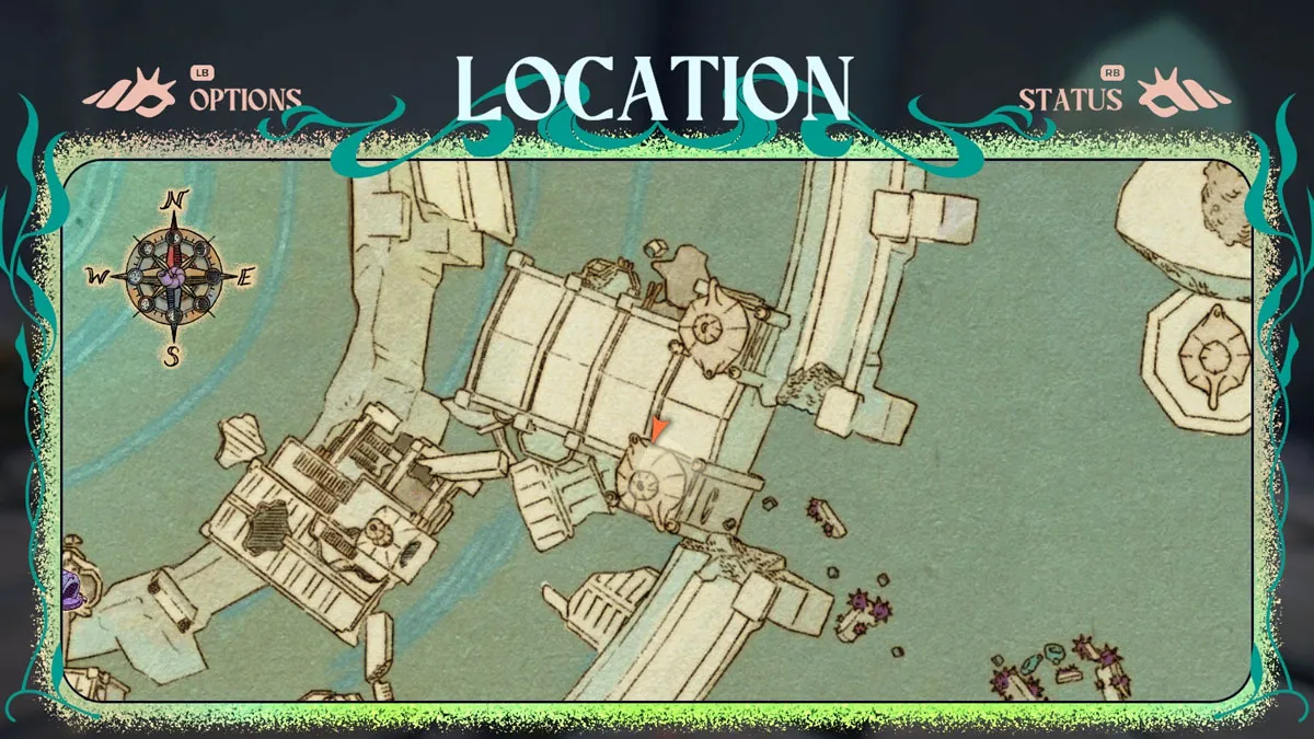 Map for the starting location to reach the dark souls helmet in Another Crab's Treasure