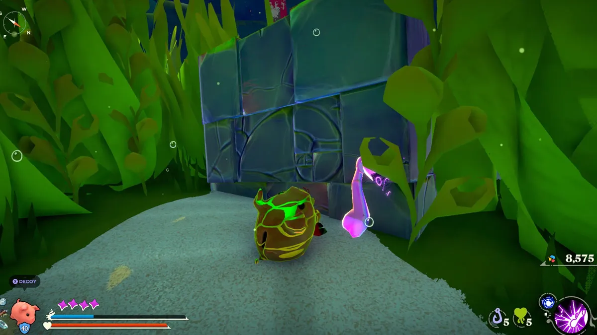 Kril using the Mantis Punch in one of the many purple blocks in Another Crab's Treasure