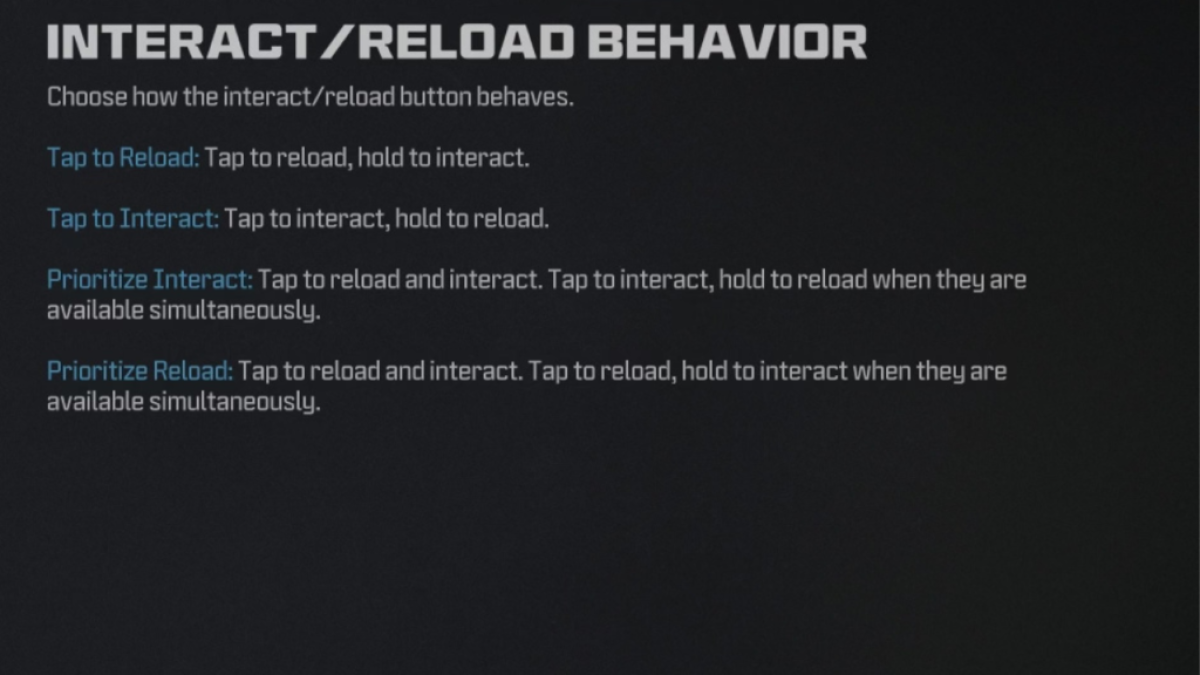 Call of Duty Interact/Reload Behavior Setting