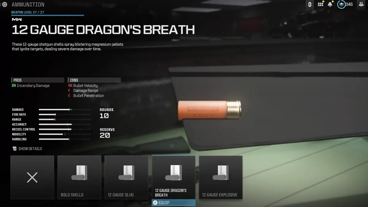 12 Gauge Dragon's Breath ammo in MW3.