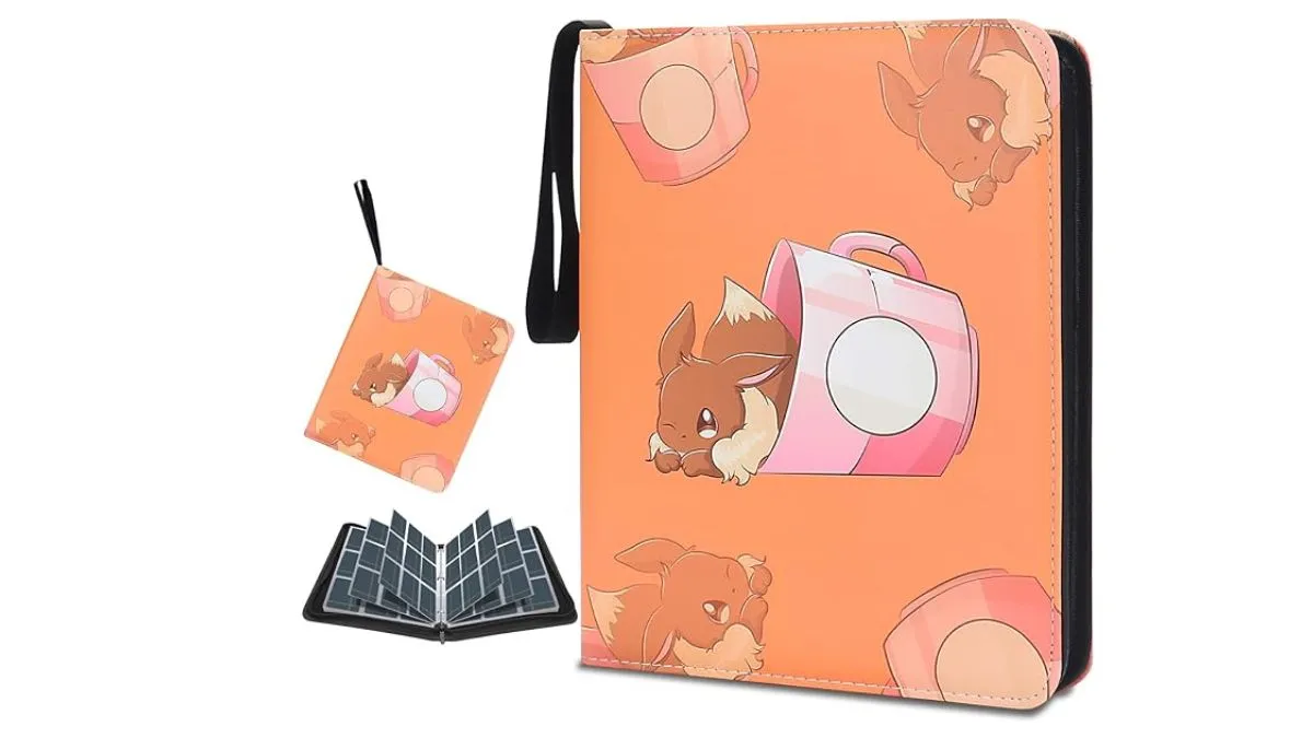 Photo of a card binder with an Eevee pattern on it