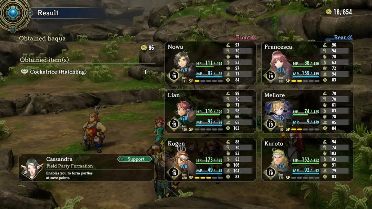 Screenshot of the Cockatrice Beigoma top in Eiyuden Chronicle: Hundred Heroes.