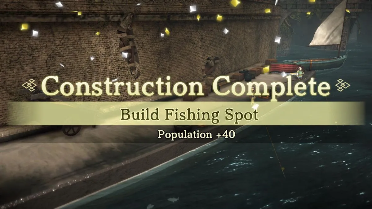 Screenshot of building the Fishing Spot in Eiyuden Chronicle: Hundred Heroes.
