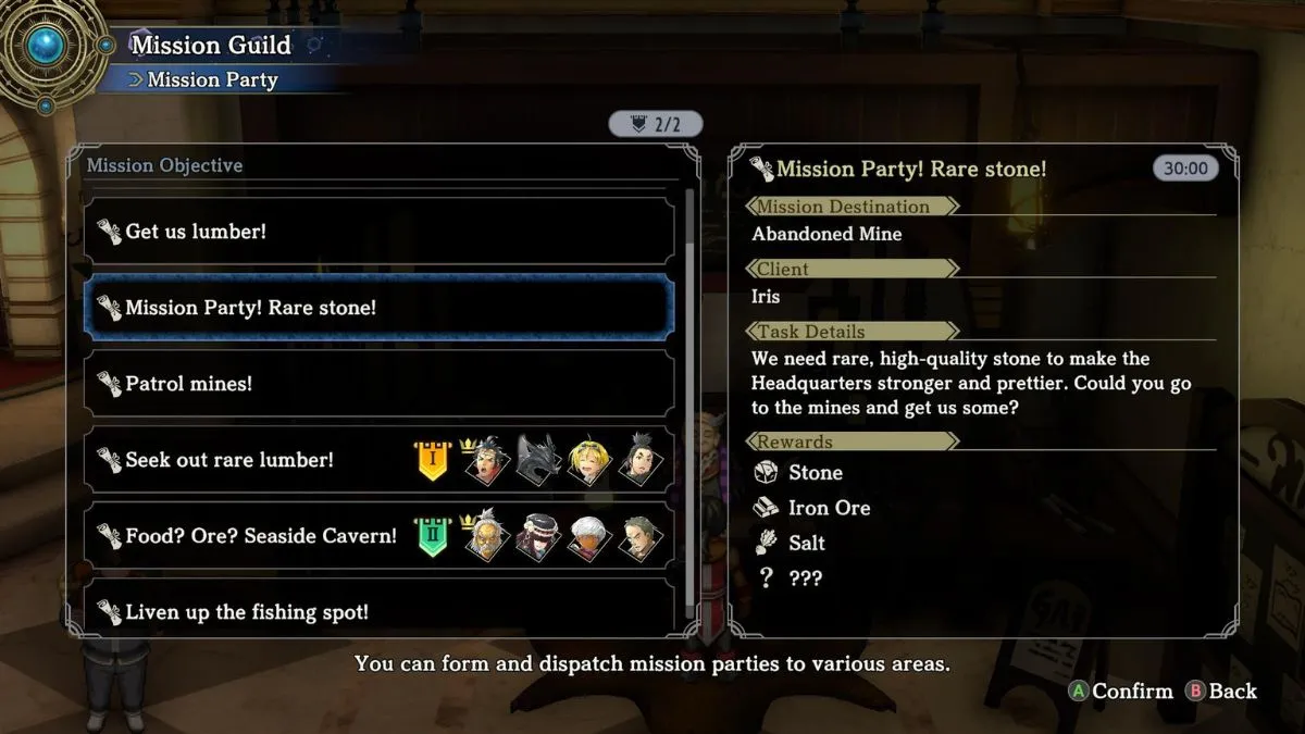 Screenshot of the Mission Guild in Eiyuden Chronicle: Hundred Heroes.