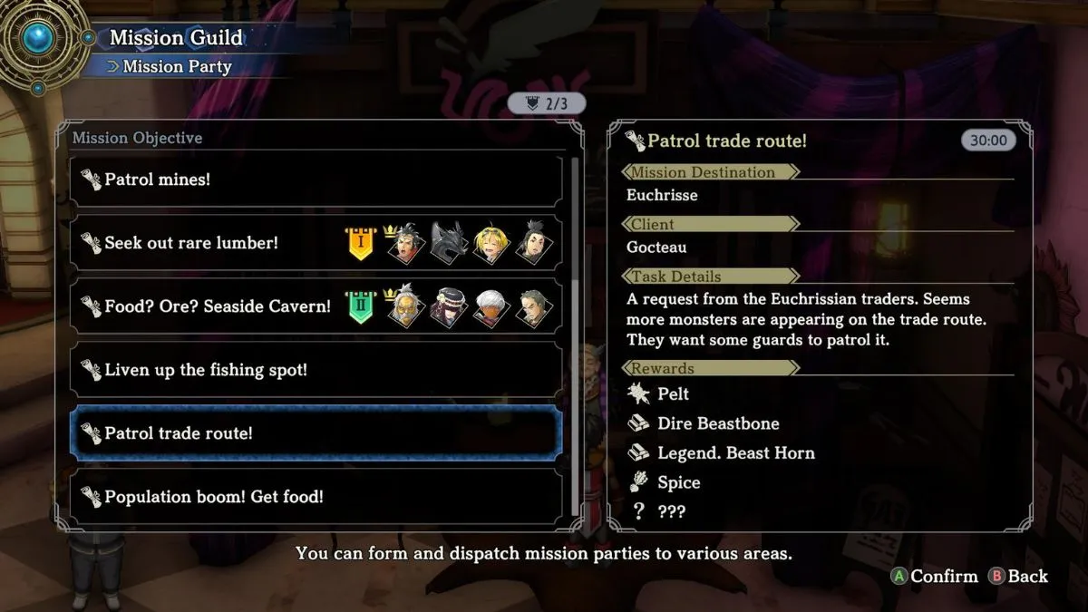 Screenshot of the Mission Guild in Eiyuden Chronicle: Hundred Heroes.