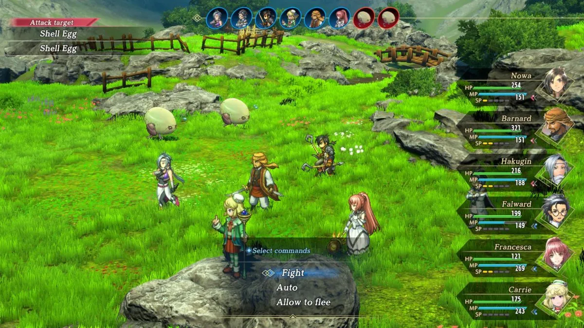 Screenshot of a battle with two Shell Eggs in Eiyuden Chronicle: Hundred Heroes.