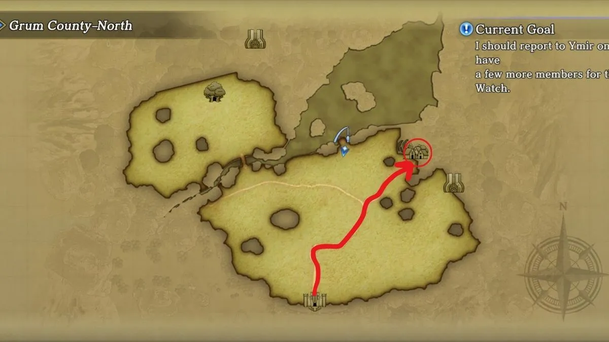 Screenshot of Grum County - North map in Eiyuden Chronicle Hundred Heroes.