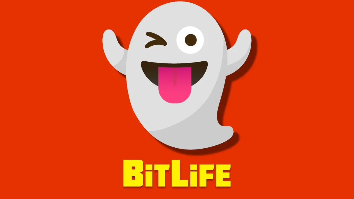 A Ghost Emoji on an orange background with the BitLife logo beneath it.