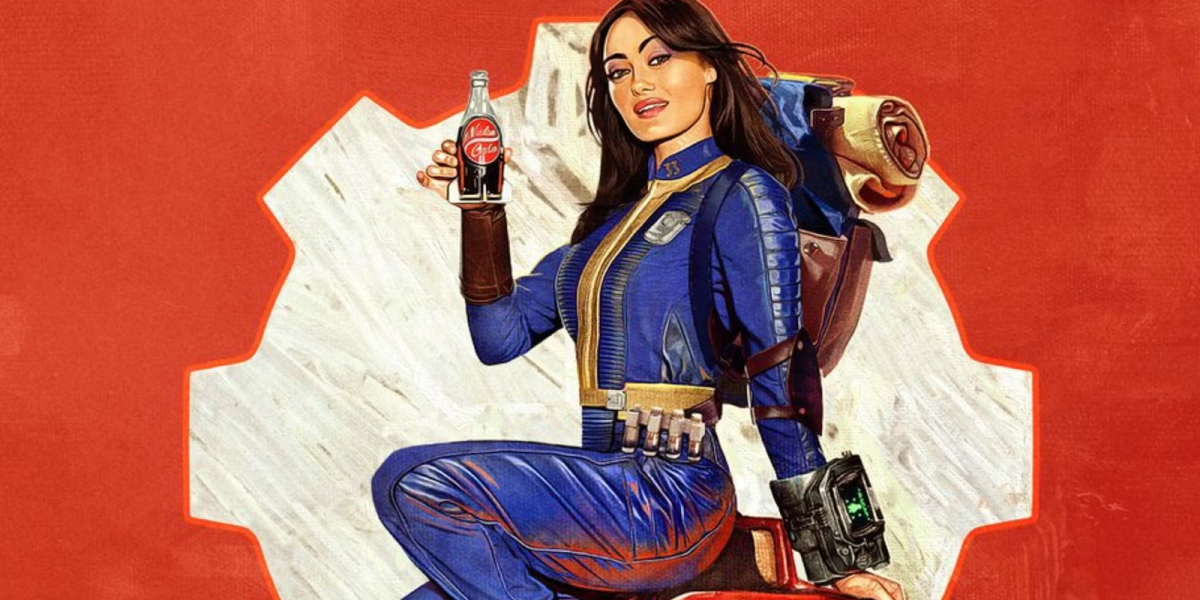 Lucy MacLean poses with Nuka-Cola in poster artwork for Fallout Season 1
