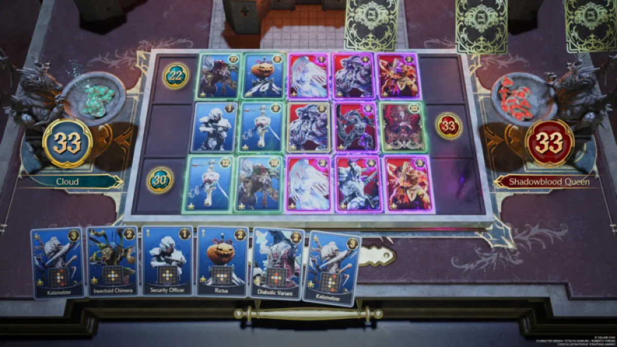 The recommended Queen's Blood deck on the board against the Shadowblood Queen