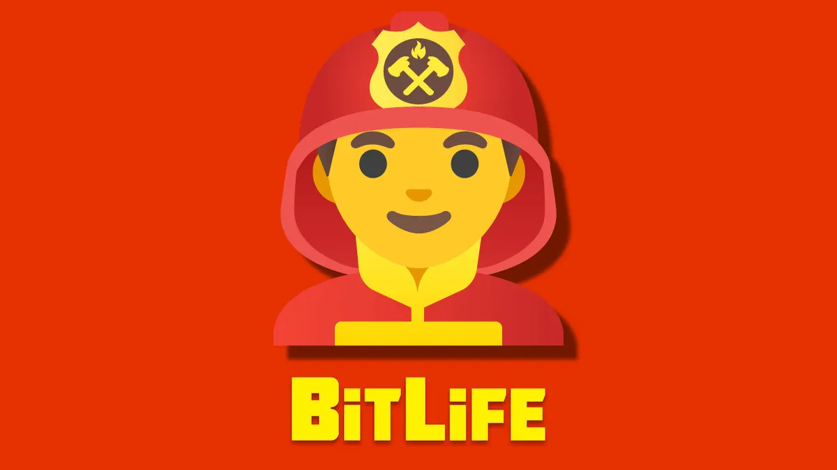 A firefighter emoji on an orange background with the BitLife logo underneath it.