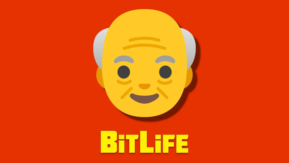 An Old Man emoji on an orange background with the BitLife logo beneath it.