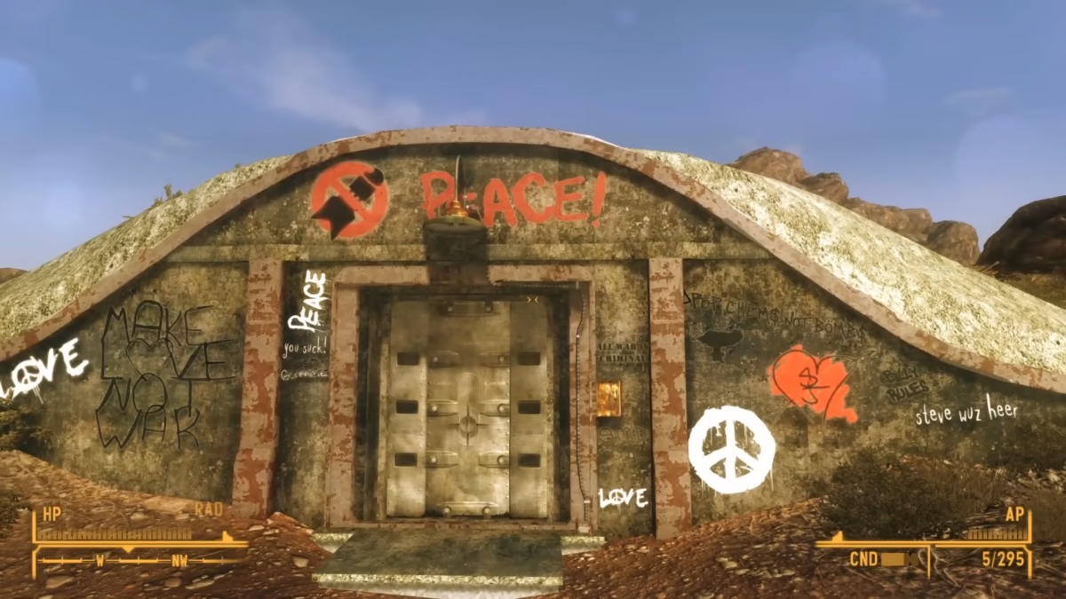 Image of the bunker entrance of the Brotherhood of Steel in Fallout: New Vegas, where you can obtain the quest that will give you the Power Armor Training perk