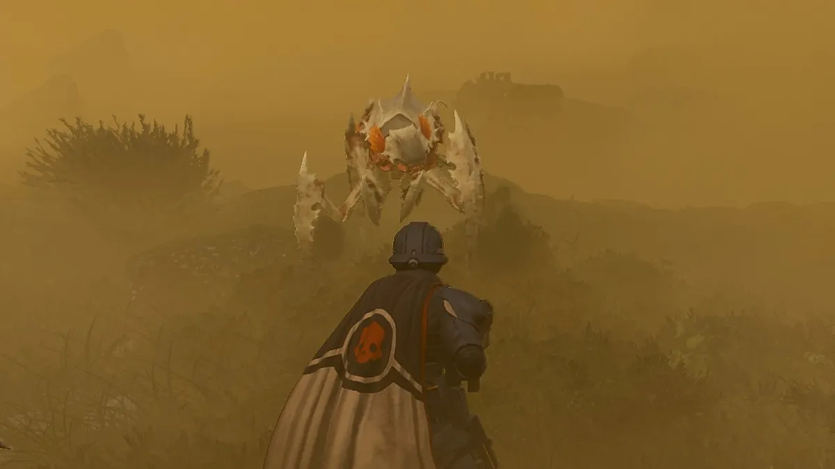 Hunter appears in front of a Diver in Helldivers 2.