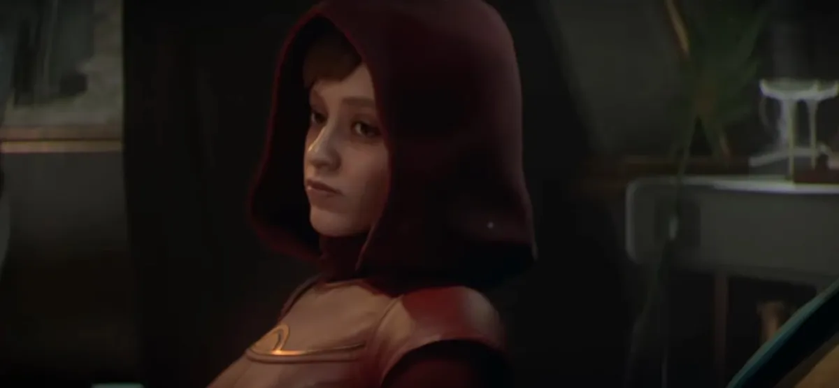 A member of Crimson Dawn in the trailer for Star Wars Outlaws. This image is part of an article about whether Solo's Qi'ra is in Star Wars Outlaws.