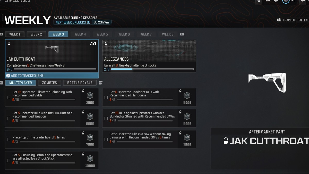 JAK Cutthroat Attachment unlock in Modern Warfare 3 Season 3.