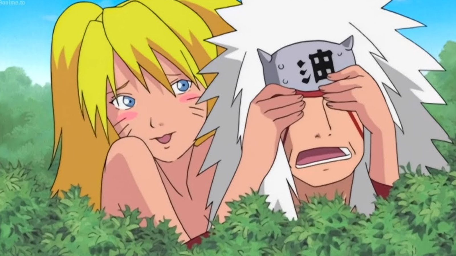 Jiraya eyes covered by sexy jutsu