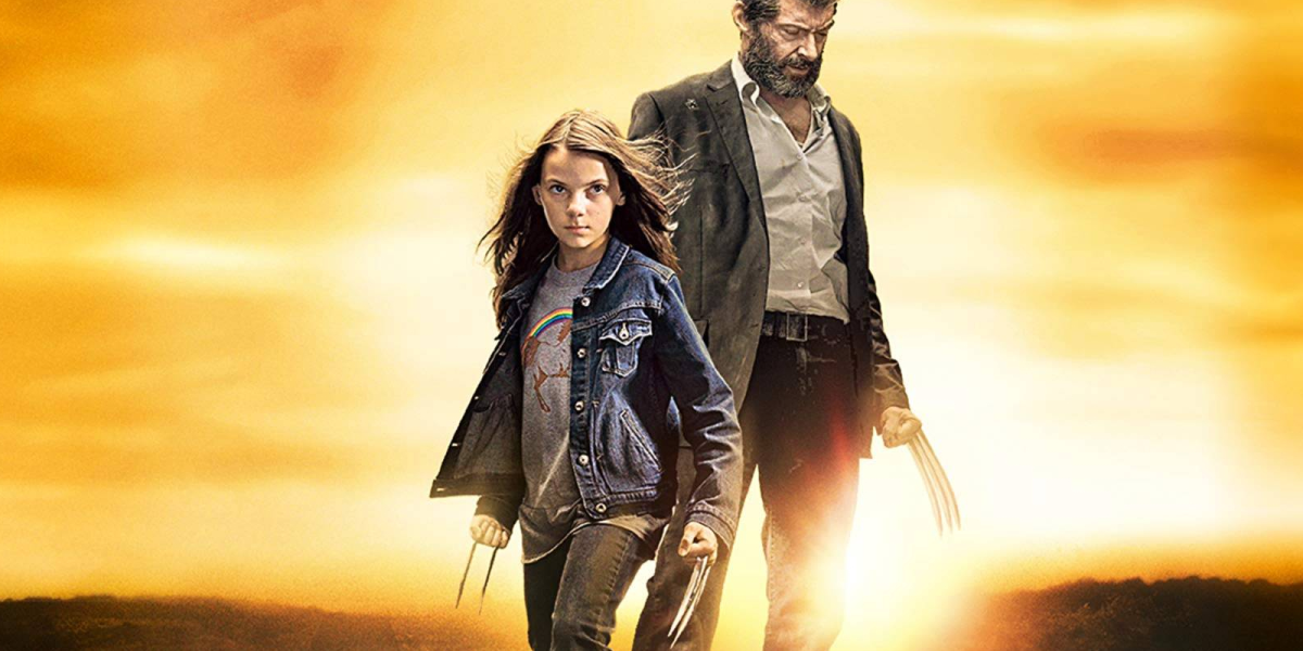 Dafne Keen as Laura/X-23 and Hugh Jackman as Logan/Wolverine in key art for 2017's Logan