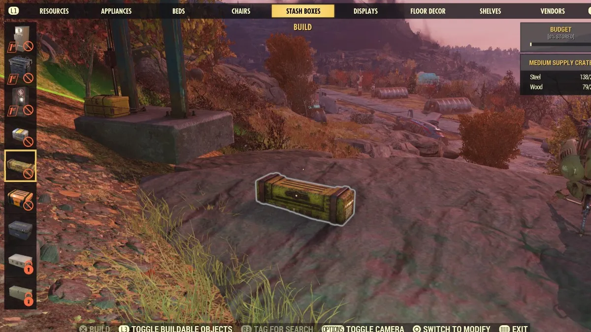 Medium Supply Crate crafting in Fallout 76.