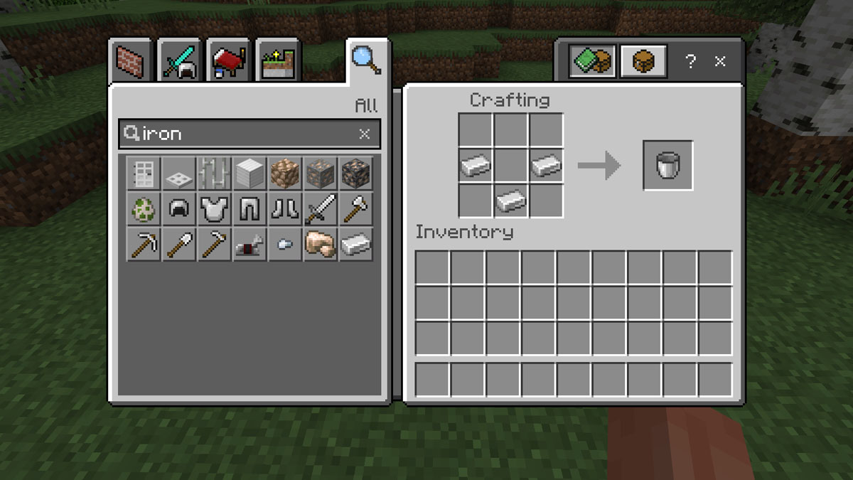 The recipe for a bucket in Minecraft