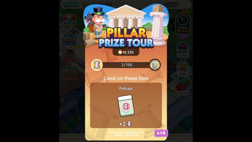 Monopoly GO Pillar Prize Tour milestone rewards