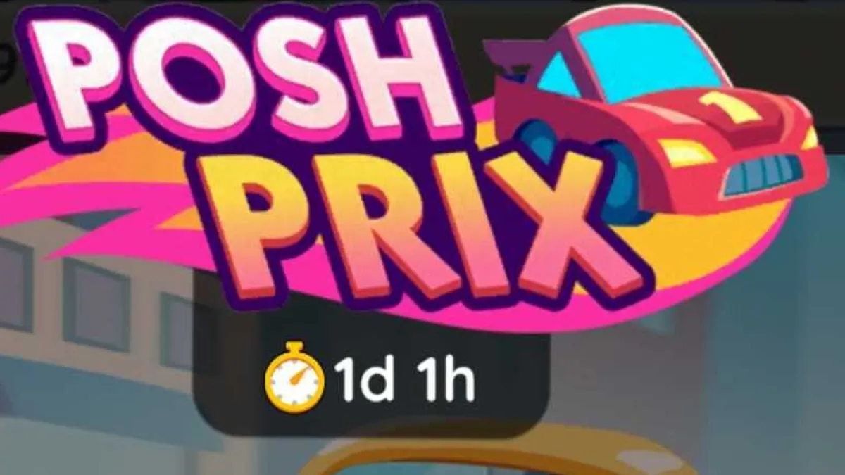 Monopoly GO Posh Prix Logo Showing red car and timeframe for the event