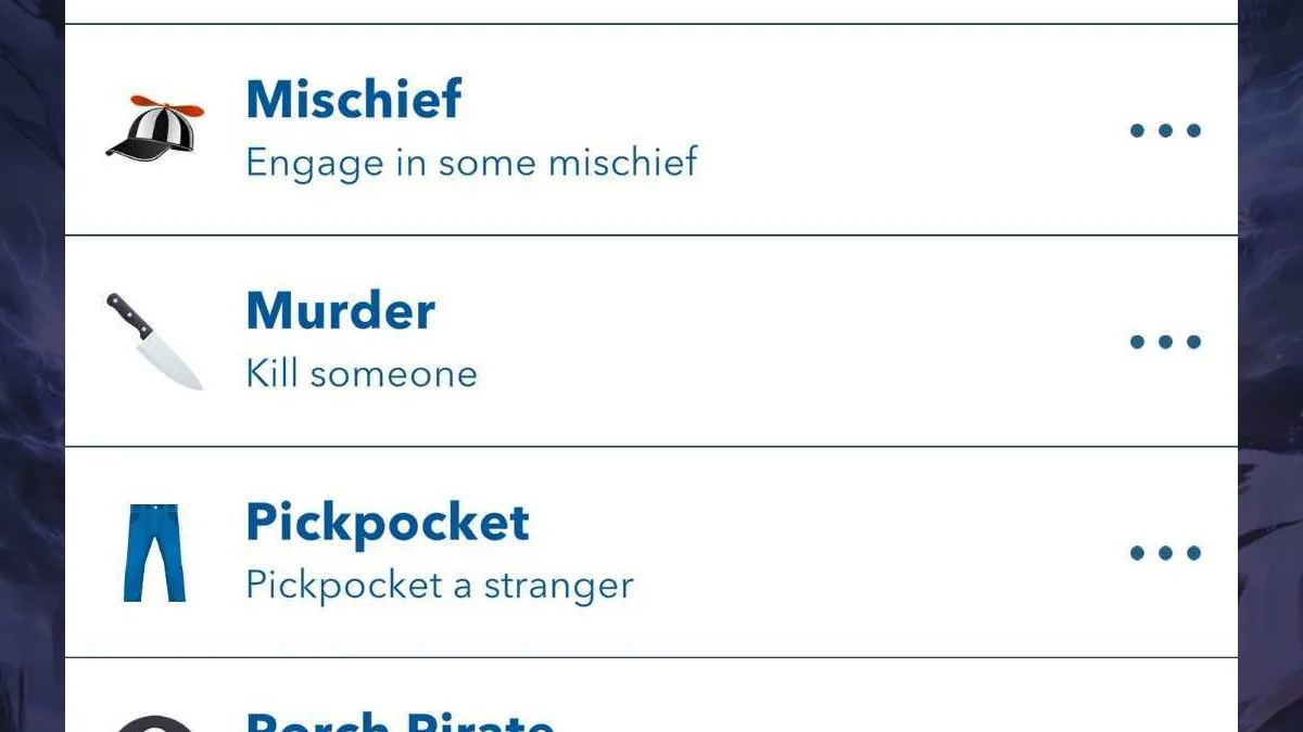 The option to Murder someone in BitLife alongside a few other crimes that are available