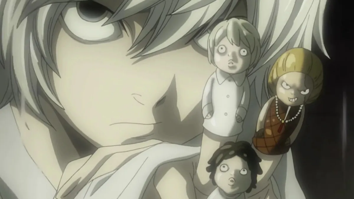 Near Death Note holding finger puppets of L Near and Mello