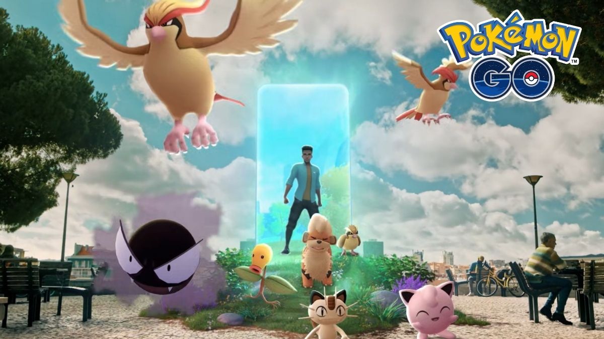 Screenshot from the Pokemon GO Update teaser, featuring several Gen 1 Pokemon and an avatar in front of a glowing phone screen
