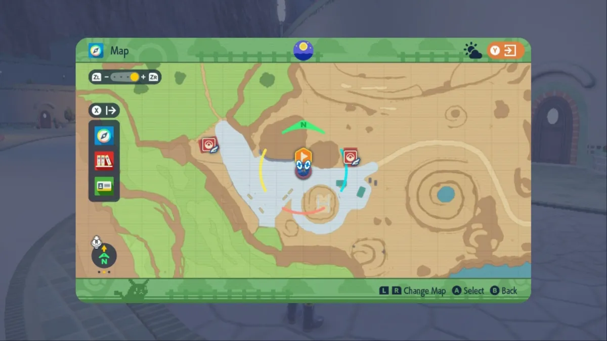 Pokemon Scarlet and Violet screenshot of Charcadet's evolutionary item NPC location on the world map