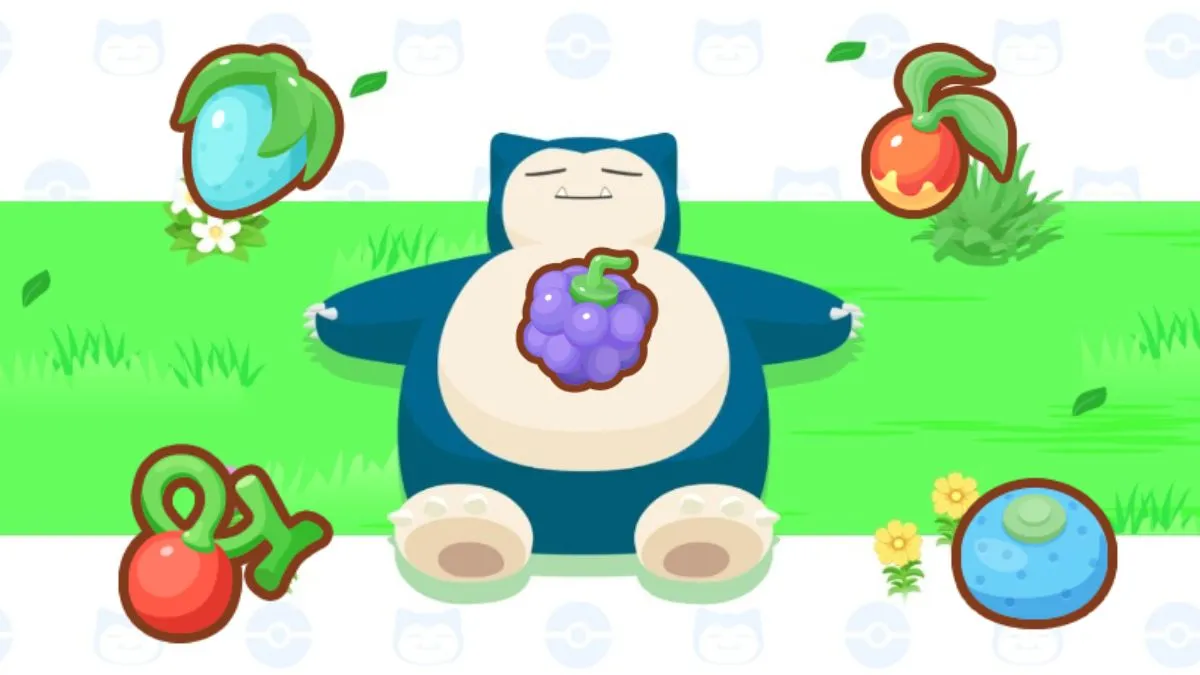 Image of Snorlax in Pokemon Sleep, surrounded by various berries