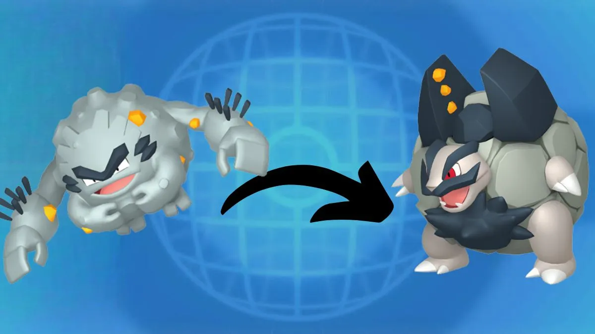 Image of the link trade screen in Pokemon Scarlet & Violet with Alolan Graveler and Alolan Golem in front of it