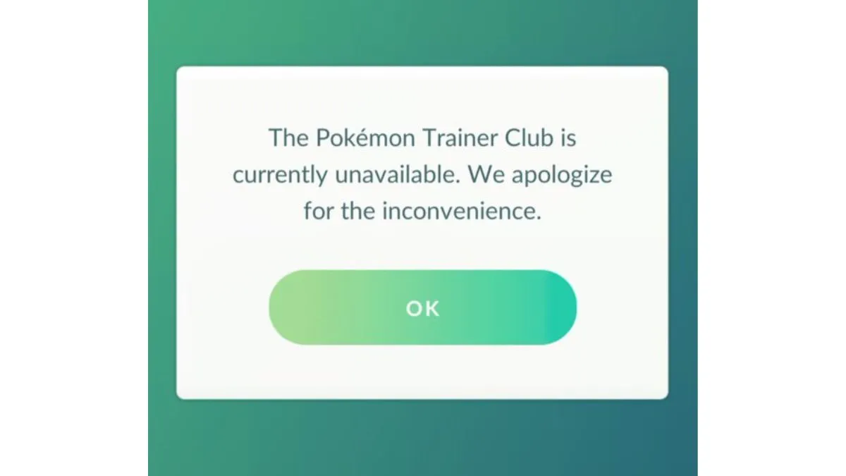 Screenshot of the Pokemon GO login screen showing an error with the Pokemon Trainer Club login