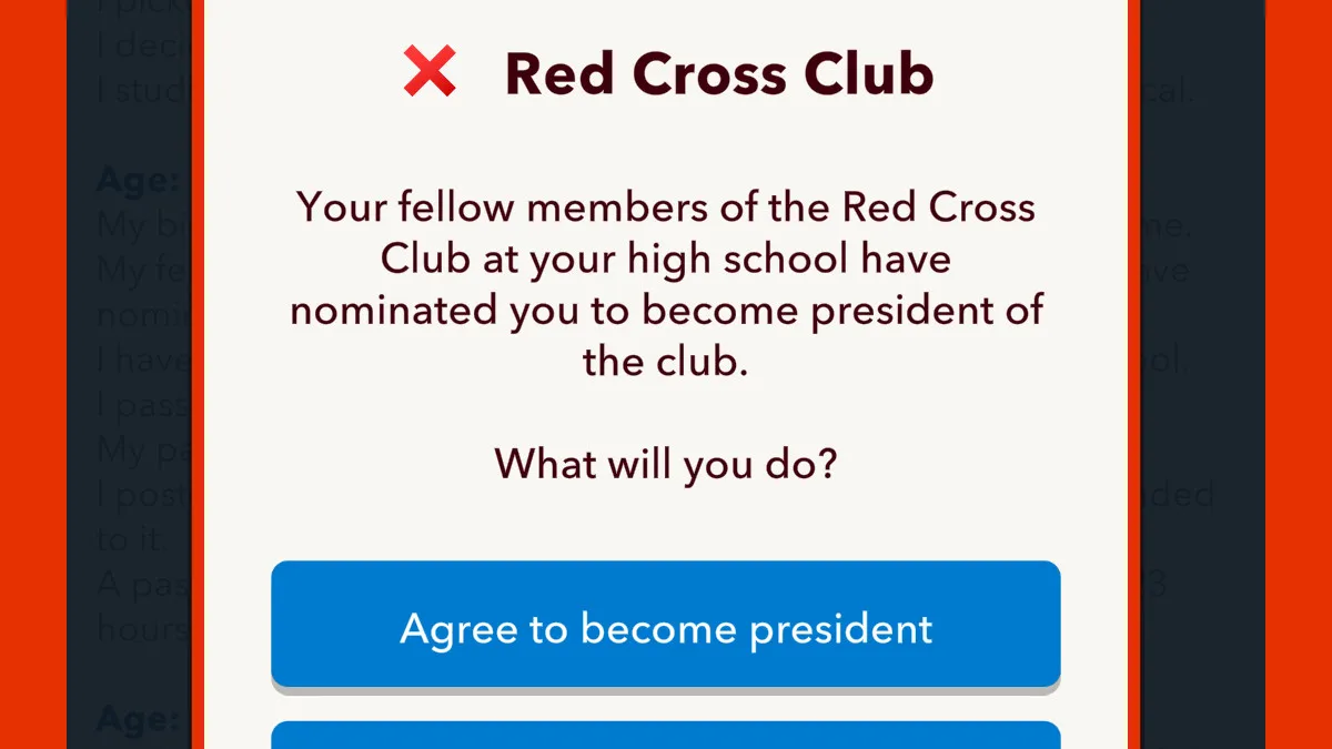 An offer to become the Red Cross Club President in BitLife