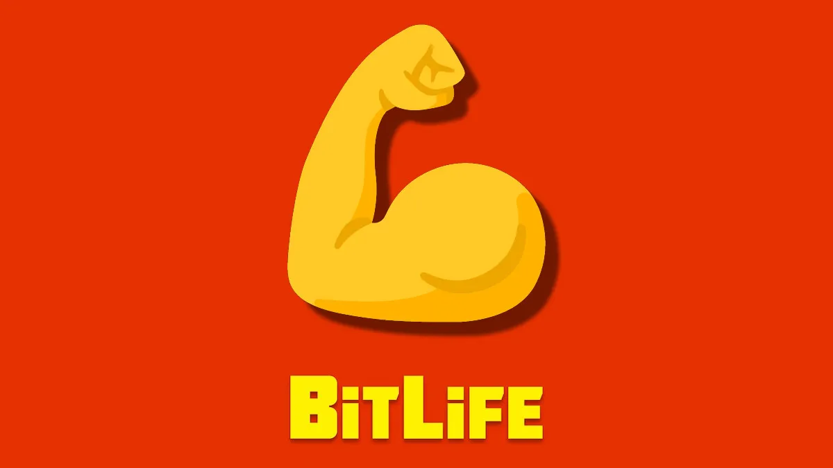 A flexing arm on an orange background with the BitLife logo below it.