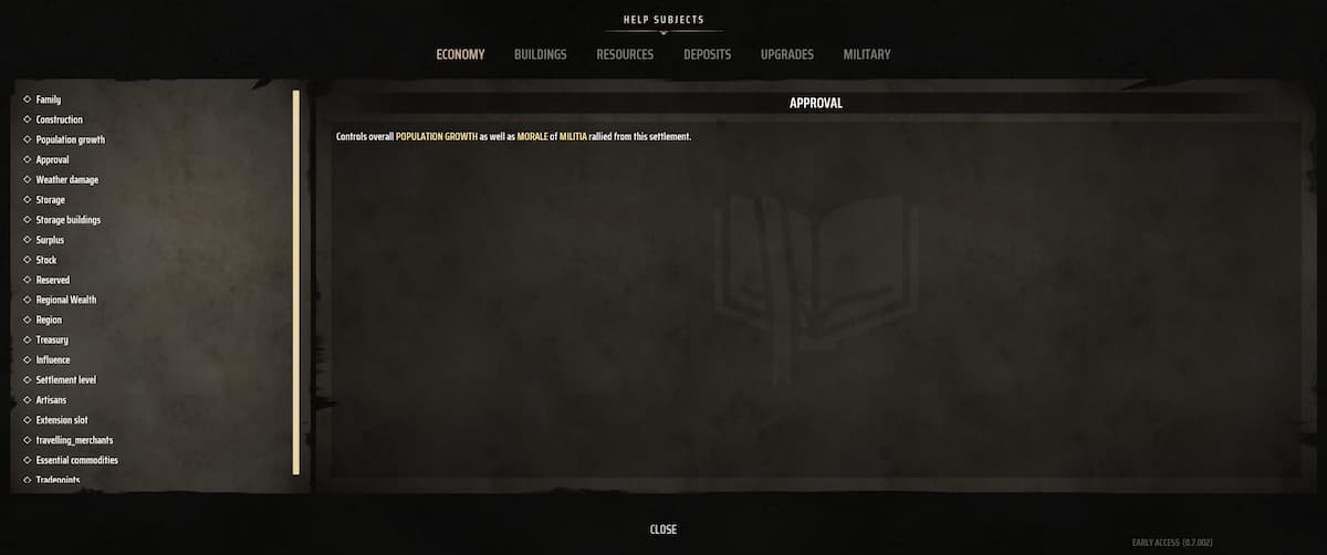 approval help section in manor lords