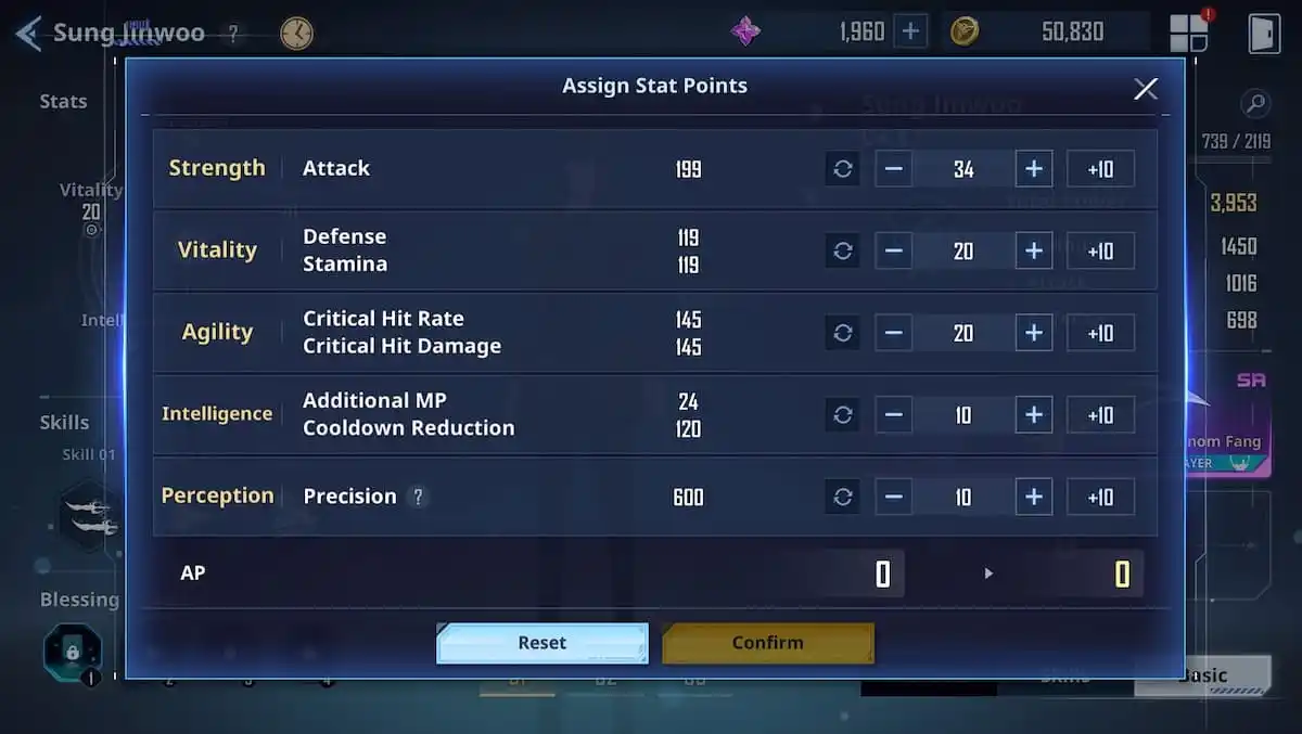 a screenshot of the stats for solo leveling arise