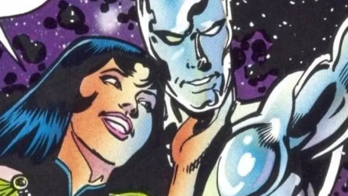Shalla Bal and Silver Surfer. This image is part of an article about whether there is a female Silver Surfer.