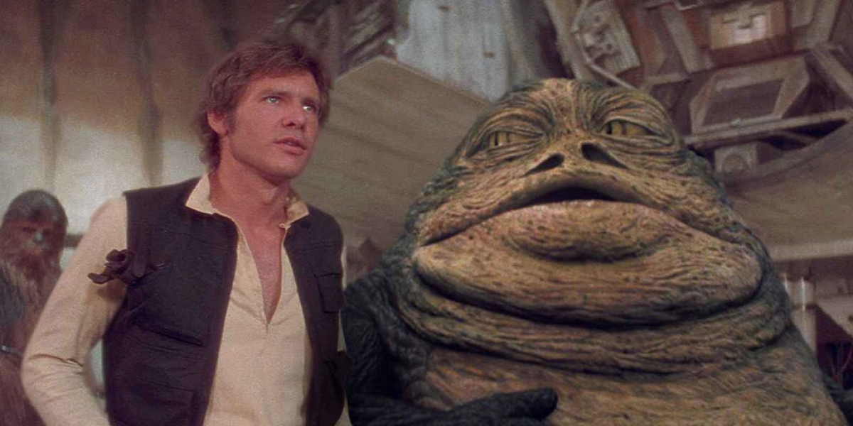 Han Solo and Jabba the Hutt in the Star Wars: A New Hope 2004 DVD release