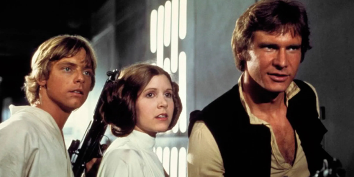 Luke Skywalker, Princess Leia, and Han Solo in Star Wars: A New Hope