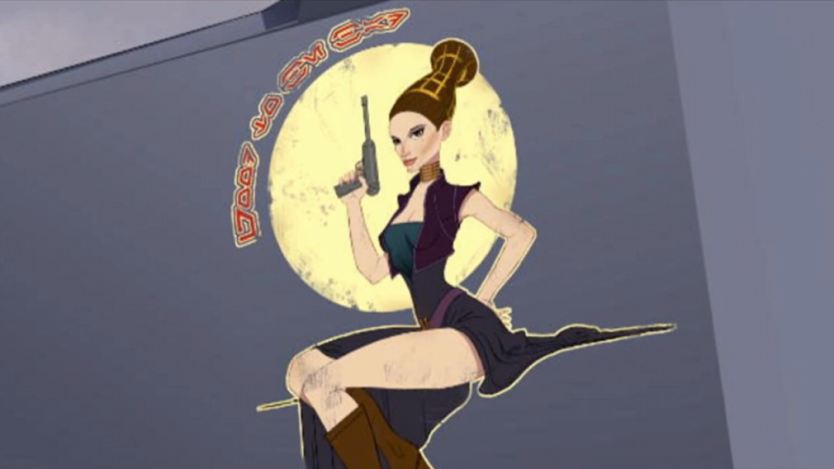 The Marauder's Padmé Amidala nose art in an unfinished Star Wars: The Clone Wars episode.